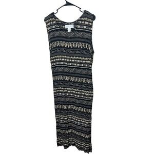 Vintage‎ Maggie McNaughton Sleeveless Maxi Dress 2X Black Beige Geometric